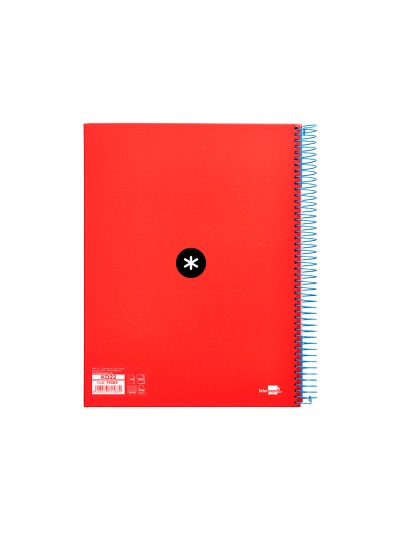 Cuaderno espiral a4 micro antartik tapa forrada 120h 90 gr cuadro 5mm 5 bandas 4 taladros color rojo