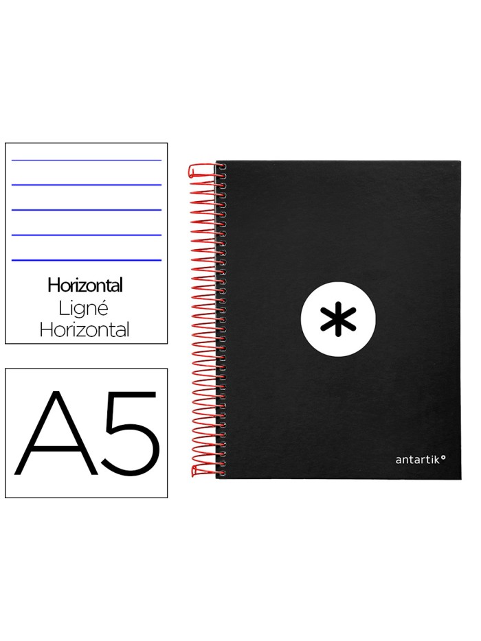 Cuaderno espiral a5 micro antartik tapa forrada 120h 90 gr horizontal 5 bandas 6 taladros color negro Cuaderno espiral a5 micro antartik tapa forrada 120h 90 gr horizontal 5 bandas 6 taladros color negro