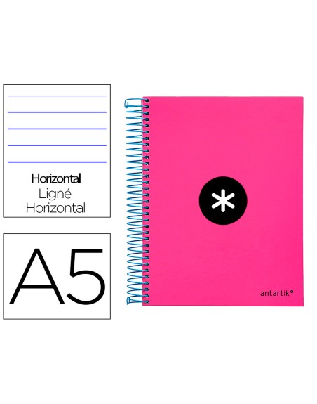Cuaderno espiral a5 micro antartik tapa forrada 120h 100 gr horizontal 5 bandas 6 taladros color rosa