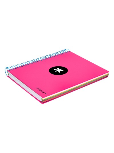 Cuaderno espiral a5 micro antartik tapa forrada 120h 100 gr horizontal 5 bandas 6 taladros color rosa