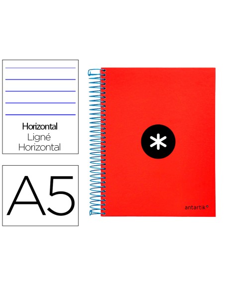Cuaderno espiral a5 micro antartik tapa forrada 120h 90 gr horizontal 5 bandas 6 taladros color rojo
