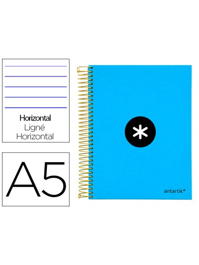 Cuaderno espiral a5 micro antartik tapa forrada 120h 100 gr horizontal 5 bandas 6 taladros color azul