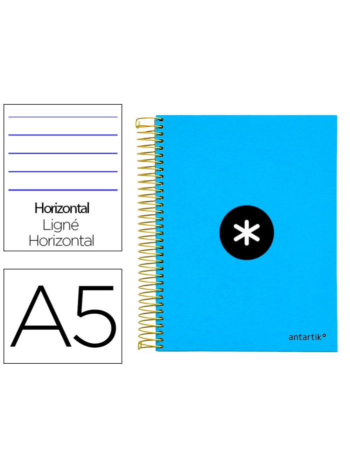Cuaderno espiral a5 micro antartik tapa forrada 120h 100 gr horizontal 5 bandas 6 taladros color azul Cuaderno espiral a5 micro antartik tapa forrada 120h 100 gr horizontal 5 bandas 6 taladros color azul