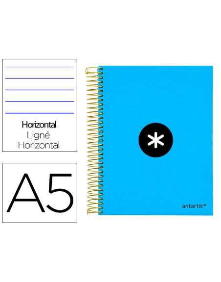 Cuaderno espiral a5 micro antartik tapa forrada 120h 100 gr horizontal 5 bandas 6 taladros color azul