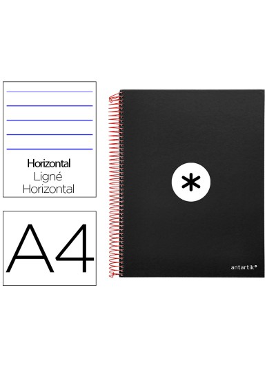 Cuaderno espiral a4 micro antartik tapa forrada 120h 90 gr horizontal 5 bandas 4 taladros color negro