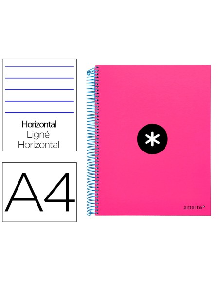 Cuaderno espiral a4 micro antartik tapa forrada 120h 90 gr horizontal 5 bandas 4 taladros color rosa