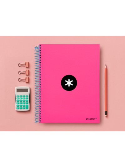 Cuaderno espiral a4 micro antartik tapa forrada 120h 90 gr horizontal 5 bandas 4 taladros color rosa