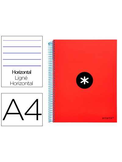 Cuaderno espiral a4 micro antartik tapa forrada 120h 90 gr horizontal 5 bandas 4 taladros color rojo