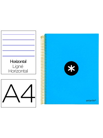 Cuaderno espiral a4 micro antartik tapa forrada 120h 90 gr horizontal 5 bandas 4 taladros color azul