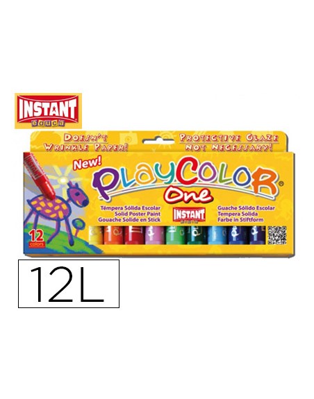 Tempera solida en barra playcolor escolar caja de 12 colores surtidos