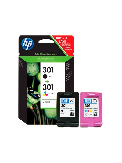 Ink jet hp 301 pack con tinta negra y tinta tricolor 1000/1001 3000/ 3050/3050se/3050ve 1050a/2050a/2054a/3050a