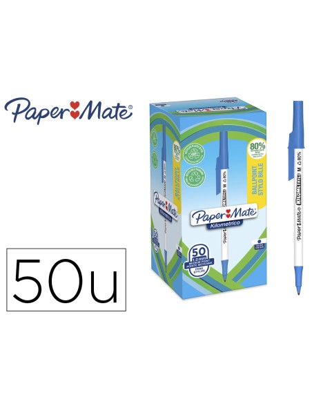 Boligrafo paper mate kilometrico punta 1 mm plastico reciclado 80% color azul