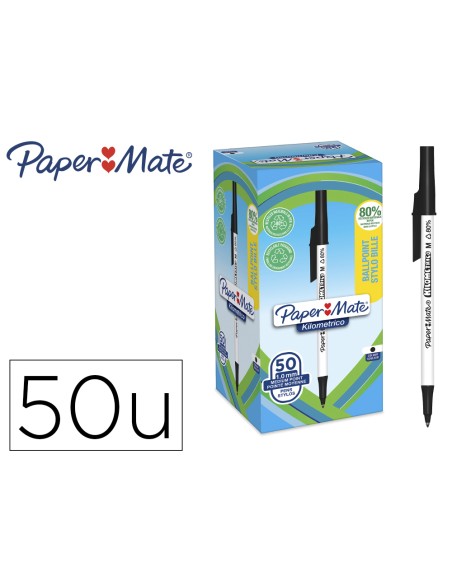 Boligrafo paper mate kilometrico punta 1 mm plastico reciclado 80% color negro