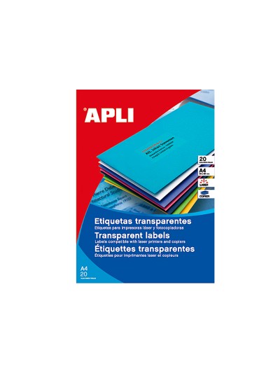 Etiqueta adhesiva apli 1224 transparentes tamaño 70x37 mm para fotocopiadora laser caja 20 hojas con 480 etiquetas