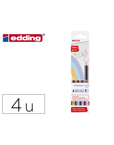 Rotulador edding punta fibra 1200 punta redonda 0,5 mm glitter pastel caja de 4 unidades colores surtidos