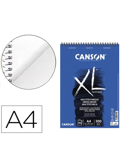 Bloc dibujo acuarela canson xl mix media grano medio din a4 microperforado espiral 21x29,7 cm 30 hojas 300 gr/m2