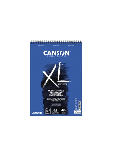 Bloc dibujo acuarela canson xl mix media grano medio din a4 microperforado espiral 21x29,7 cm 30 hojas 300 gr/m2