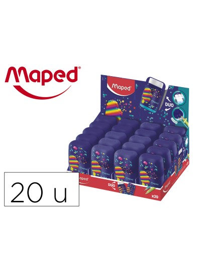 Sacapuntas maped plastico connect pixel party 2 usos con goma de borrar