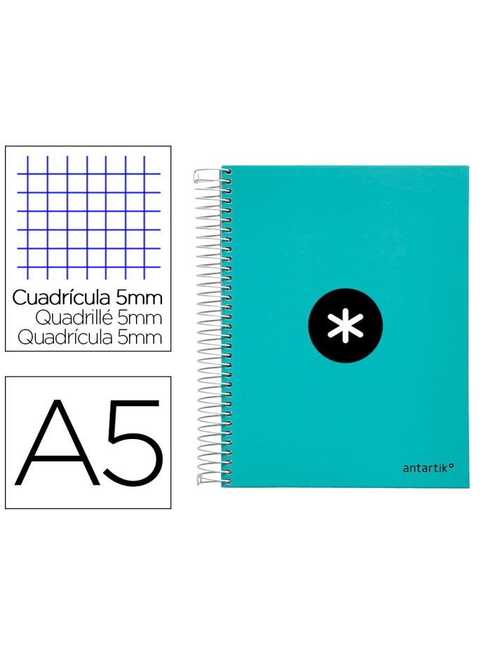 Cuaderno espiral a5 micro antartik tapa forrada120h 90 gr cuadro 5 mm 5 banda6 taladros color menta Cuaderno espiral a5 micro antartik tapa forrada120h 90 gr cuadro 5 mm 5 banda6 taladros color menta