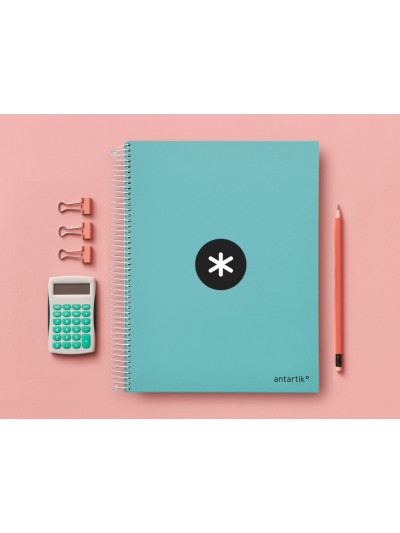 Cuaderno espiral a4 micro antartik tapa forrada 120h 90 gr cuadro 5mm 5 bandas 4 taladros color menta