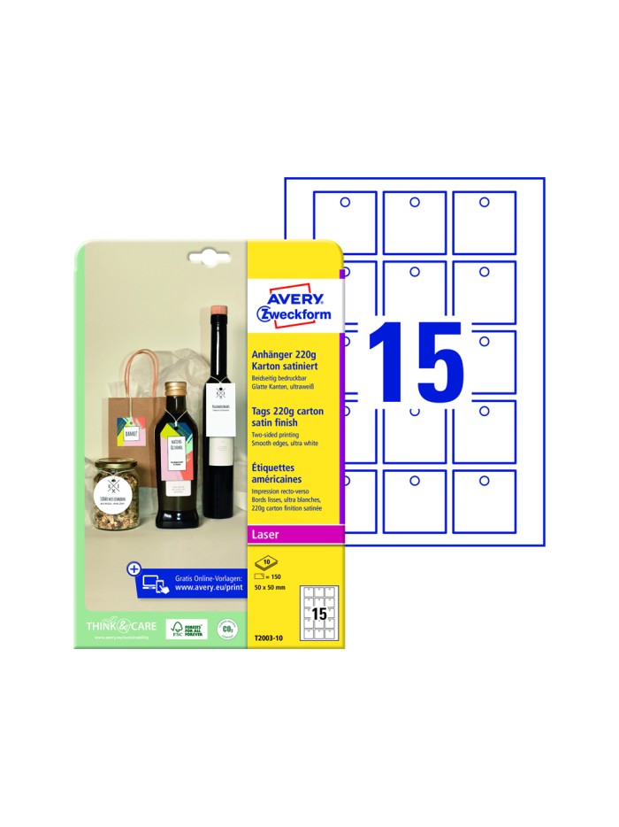 Etiqueta colgante avery blanca 50x50 mm imprimible doble cara carton 220 gr pack de 150 unidades Etiqueta colgante avery blanca 50x50 mm imprimible doble cara carton 220 gr pack de 150 unidades