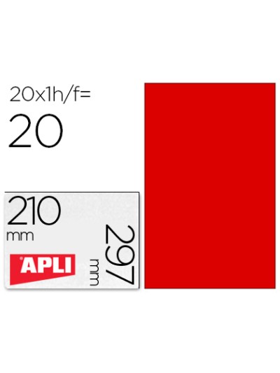 Etiqueta adhesiva apli 02880 tamaño 210x297 mm para fotocopiadora laser ink-jet caja con 20 hojas din a4 rojo