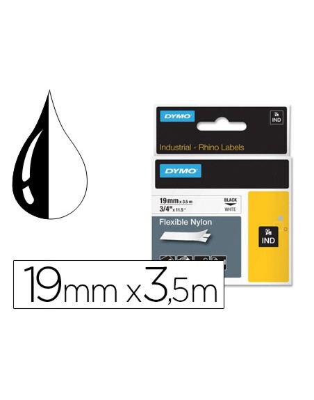 Cinta dymo rhino nylon flexible blanco -negro 19mmx 3,5 mt tape label