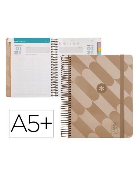 Agenda espiral antartik pattern a5+ 2025 dia pagina color rosa nude papel 80 gr
