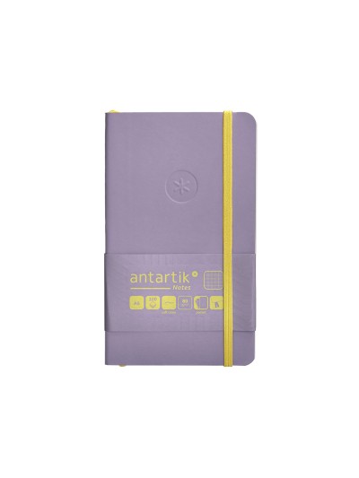 Cuaderno con gomilla antartik notes tapa blanda a6 cuadricula morado y amarillo 100 hojas 80 gr fsc