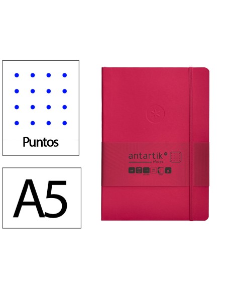 Cuaderno con gomilla antartik notes tapa blanda a5 hojas puntos burdeos 80 hojas 80 gr fsc