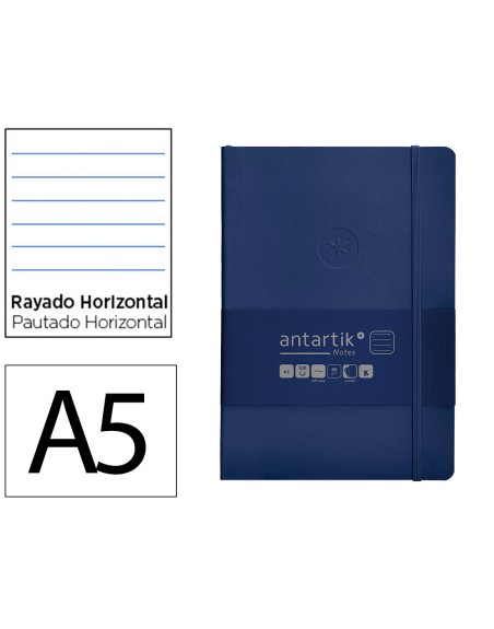 Cuaderno con gomilla antartik notes tapa blanda a5 hojas rayas azul marino 80 hojas 80 gr fsc