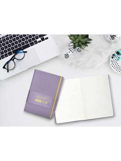 Cuaderno con gomilla antartik notes tapa dura a5 hojas lisas morado y amarillo 100 hojas 80 gr fsc