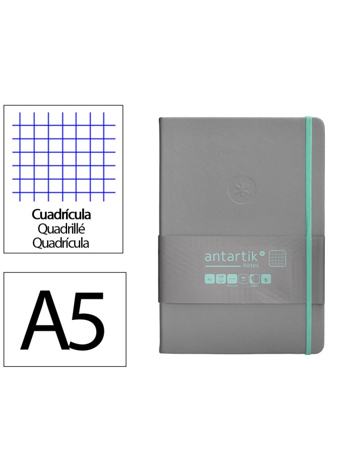 Cuaderno con gomilla antartik notes tapa dura a5 hojas cuadricula gris y turquesa 100 hojas 80 gr fsc Cuaderno con gomilla antartik notes tapa dura a5 hojas cuadricula gris y turquesa 100 hojas 80 gr fsc
