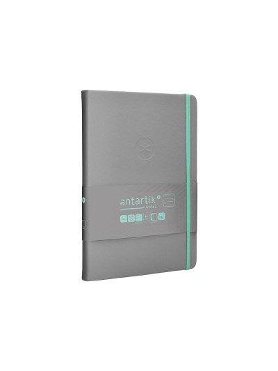 Cuaderno con gomilla antartik notes tapa dura a5 hojas rayas gris y turquesa 100 hojas 80 gr fsc