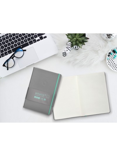 Cuaderno con gomilla antartik notes tapa dura a5 hojas rayas gris y turquesa 100 hojas 80 gr fsc