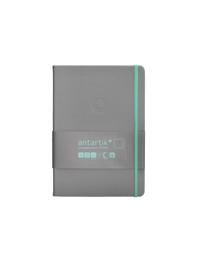 Cuaderno con gomilla antartik notes tapa dura a5 hojas lisas gris y turquesa 100 hojas 80 gr fsc