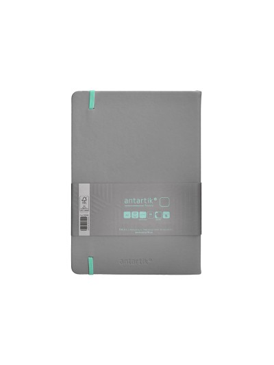 Cuaderno con gomilla antartik notes tapa dura a5 hojas lisas gris y turquesa 100 hojas 80 gr fsc
