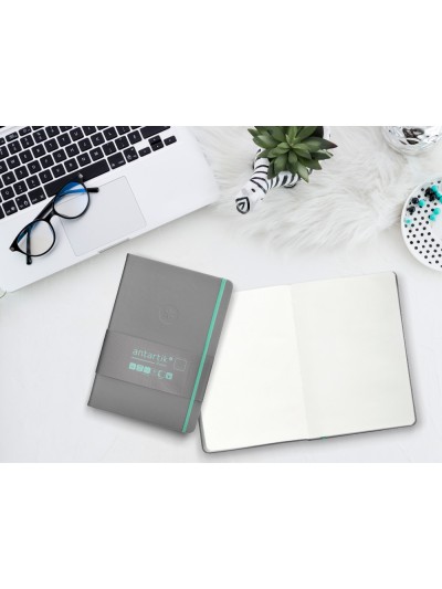 Cuaderno con gomilla antartik notes tapa dura a5 hojas lisas gris y turquesa 100 hojas 80 gr fsc