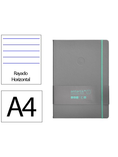 Cuaderno con gomilla antartik notes tapa dura a4 hojas rayas gris y turquesa 100 hojas 80 gr fsc