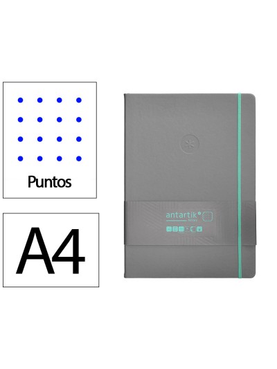 Cuaderno con gomilla antartik notes tapa dura a4 hojas puntos gris y turquesa 100 hojas 80 gr fsc