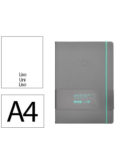 Cuaderno con gomilla antartik notes tapa dura a4 hojas lisas gris y turquesa 100 hojas 80 gr fsc