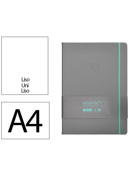 Cuaderno con gomilla antartik notes tapa dura a4 hojas lisas gris y turquesa 100 hojas 80 gr fsc
