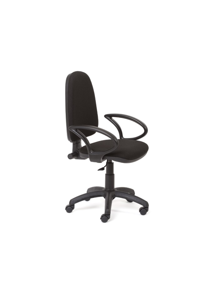 Silla rocada de oficina brazos fijos base nylon respaldo y asiento tela ignifuga negro Silla rocada de oficina brazos fijos base nylon respaldo y asiento tela ignifuga negro