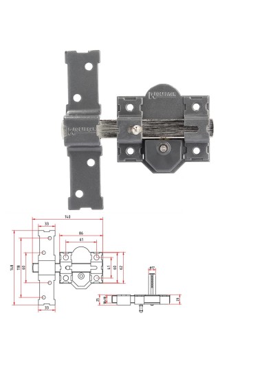 Cerrojo b-5 llave y pulsador pasador de 143mm cilindro redondo de 50mm