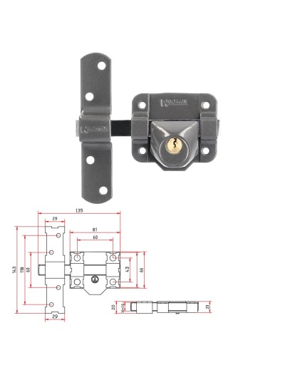 Cerrojo b-9 llave solo pasador de 140mm cilindro redondo de 40mm