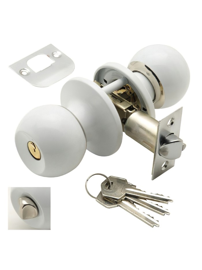 Pomo Puerta Wolfpack Con Llave Con Condena Blanco Para Entrada Pomo Puerta Wolfpack Con Llave Con Condena Blanco Para Entrada