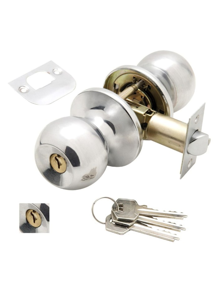 Pomo Puerta Wolfpack Con Llave Ambos Lados Cromado Pomo Puerta Wolfpack Con Llave Ambos Lados Cromado