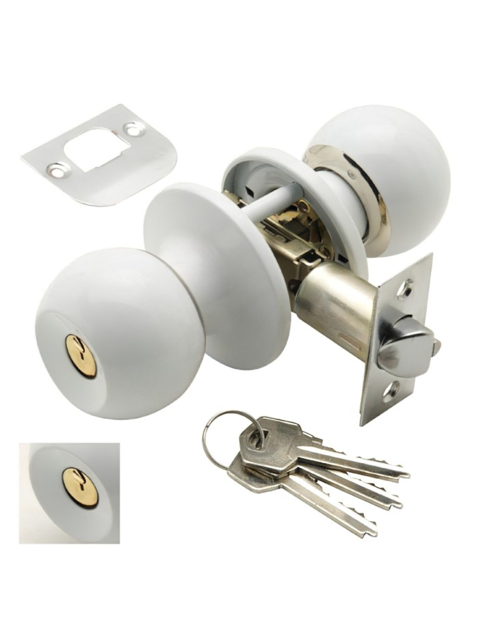 Pomo Puerta Wolfpack Con Llave Ambos Lados Blanco Pomo Puerta Wolfpack Con Llave Ambos Lados Blanco