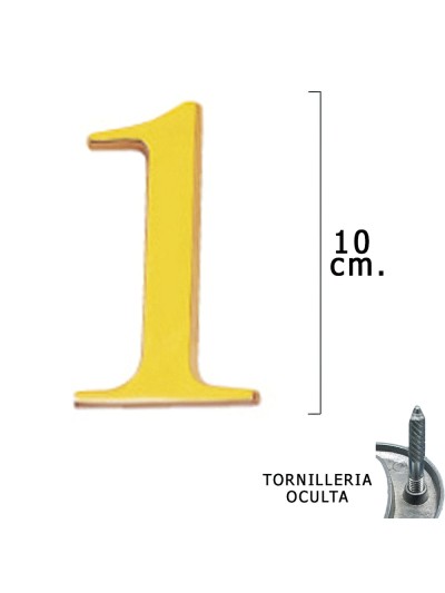 Numero Latón "1" 10 cm. con Tornilleria Oculta (Blister 1 Pieza)