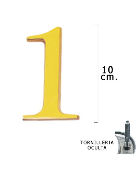 Numero Latón "1" 10 cm. con Tornilleria Oculta (Blister 1 Pieza)